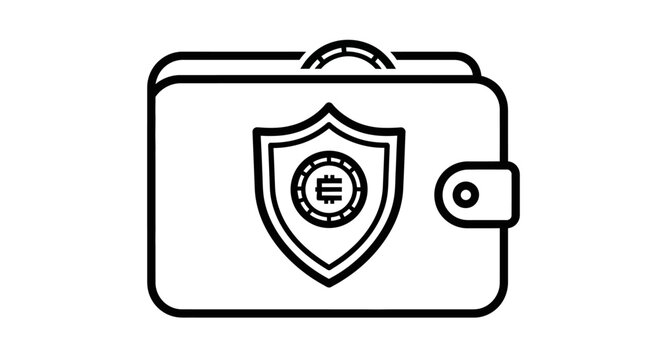 Secure digital wallet icon with cryptocurrency shield protection