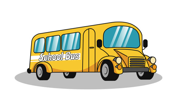 A yellow school bus with the words school bus on the fronton white background flat vector illustration