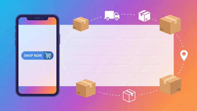 Ecommerce mobile shopping platform with end to end package delivery logistics and shipment tracking route for online retail order fulfillment and dispatch management