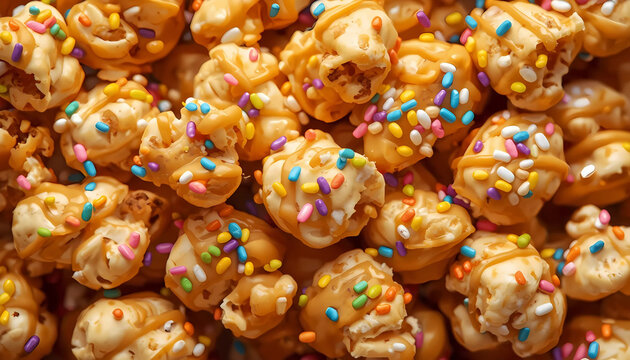 Caramel popcorn with colorful sprinkles on top