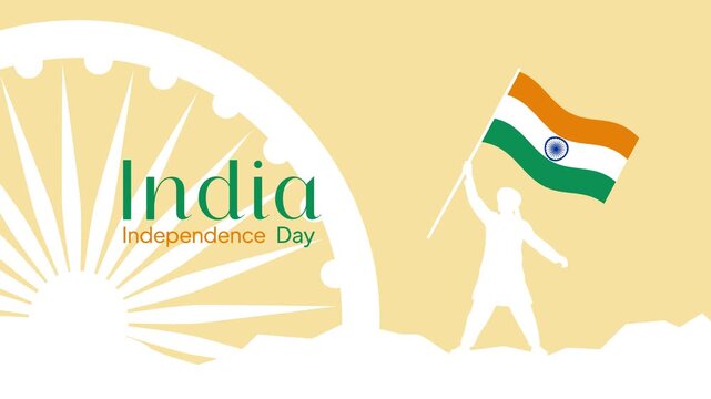 Silhouette celebrating freedom with national colors. India Independence day concept. Full length Icon animation illustration. High quality&nbsp;4k&nbsp;footage