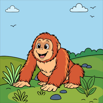 Orangutan Cute Animal Children Coloring Pages