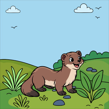 Weasel Cute Animal Children Coloring Pages