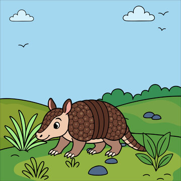 armadillo Cute Animal Children Coloring Pages