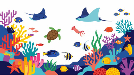 Fototapeta premium Colorful underwater world featuring diverse marine life.