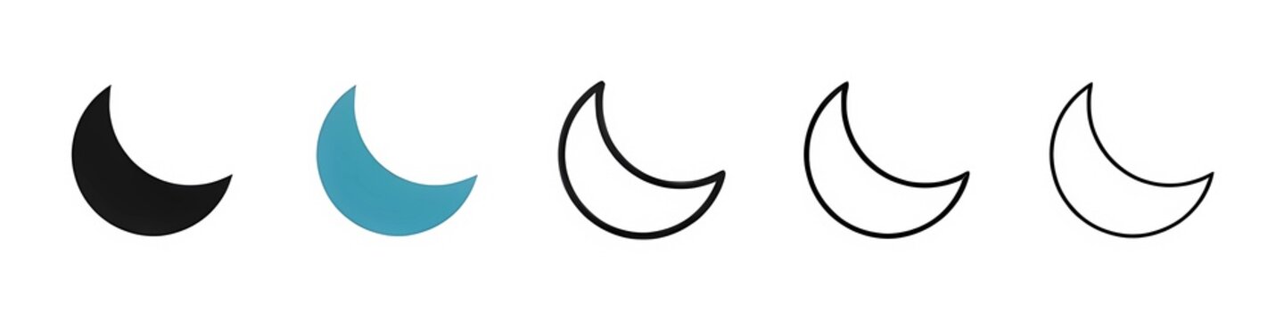 Moon icon suite. Half moon icon, a staple for Ramadan-themed UI designs. Thin line customizable illustration. Contour symbol. Vector isolated outline drawing. Editable stroke