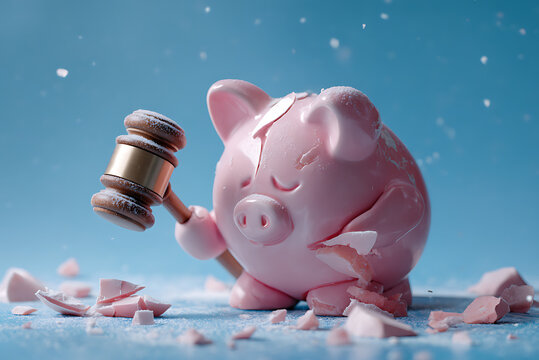 A pink piggy bank with its head crouched down
