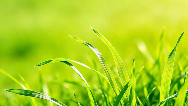 Green grass blades in sunlight
