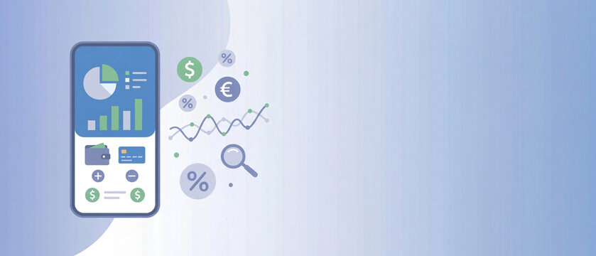 Mobile financial analytics application for personal investment tracking budget management currency monitoring and market performance analysis with digital banking and expense overview