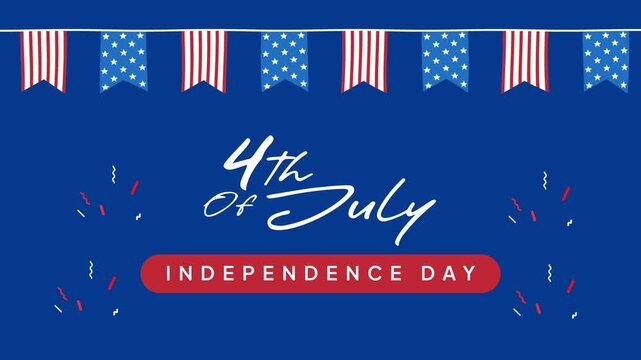Patriotic banner with stars and stripes. 4th of July concept. Full length Icon animation illustration. High quality&nbsp;4k&nbsp;footage