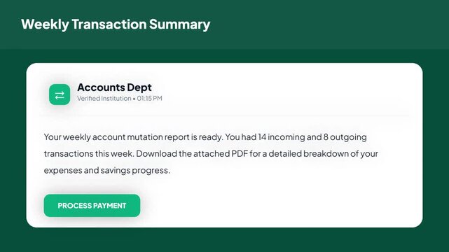Weekly transaction summary and account mutation report on a digital finance application interface