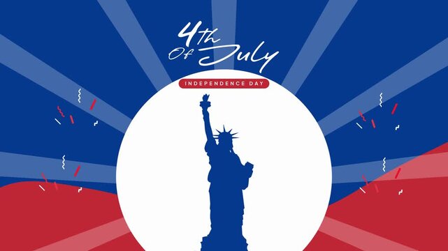 Statue silhouette with patriotic background circle. 4th of July concept. Full length Icon animation illustration. High quality&nbsp;4k&nbsp;footage