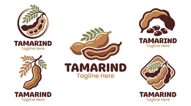 A diverse album of tamarind logos showcasing the fruit, perfect for branding products related to culinary uses and natural foods.