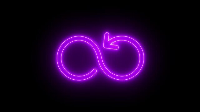 Neon purple infinity loop symbol with arrow animation on black background, glow