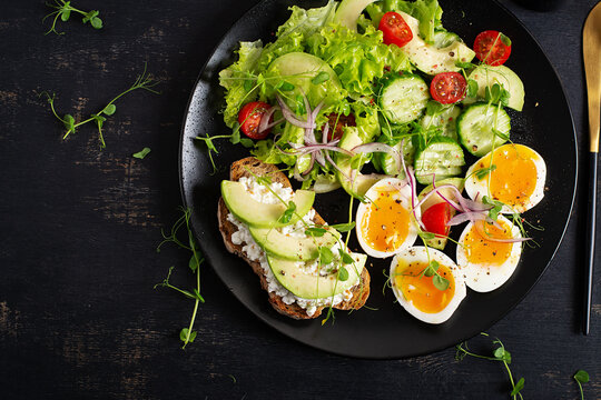 Balanced Low Carb Meal with Fresh Vegetables and Eggs Top View