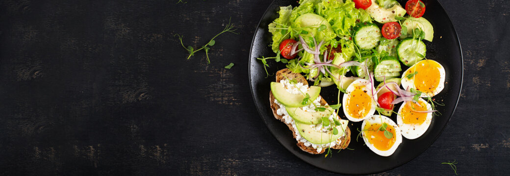 Balanced Low Carb Meal with Fresh Vegetables and Eggs Top View