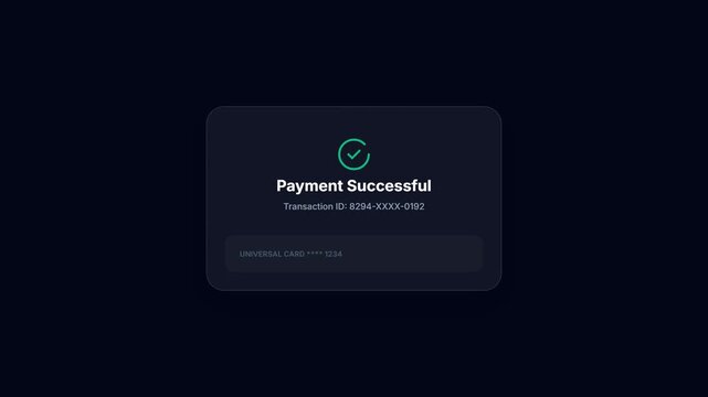 Secure digital payment processing animation from initiation to successful transaction with confirmation check mark
