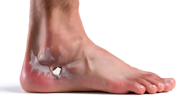 Close up of a human foot with a sesamoid bone fracture showing pain and injury