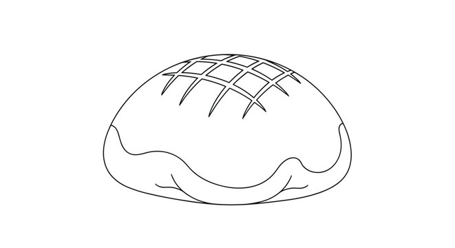 Simple line drawing of a round loaf of bread featuring a cross-hatch crust pattern for a bakery or food theme.