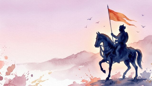 Maharana Pratap Watercolor Horse Silhouette &ndash; Rajput Freedom Hero Art