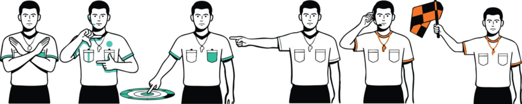Web Soccer Referee Signals Vector Set: VAR, Penalty, Offside, Red and Yellow Card Hand Gestures Bundle