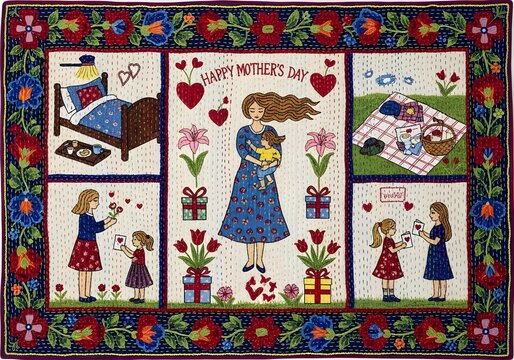 Nakshi katha stitching art on mother day