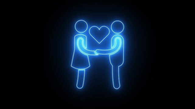 Glowing neon couple holding hands with heart animation for romantic love and relationship concepts