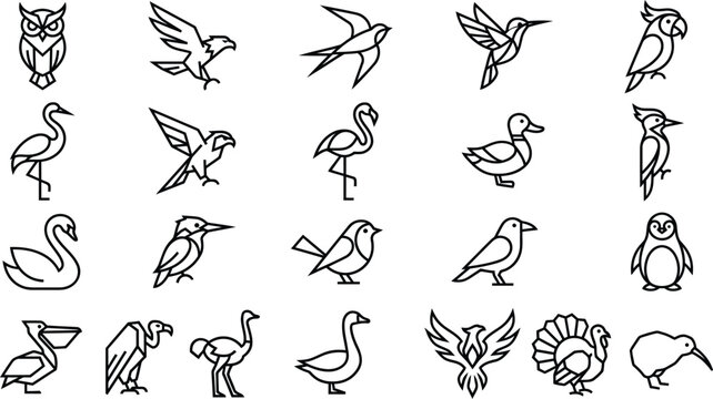 Black and white animal face icons set vector