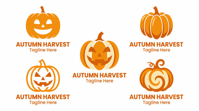 A delightful autumn harvest logo featuring a range of pumpkins, showcasing the celebration of the fall season, vegetables, and festive activities.