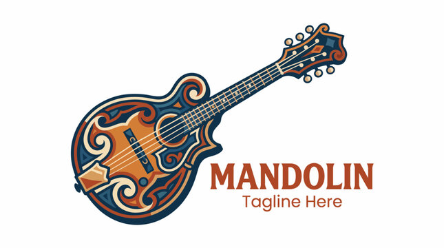 An enchanting logo design featuring a beautifully illustrated mandolin, exuding artistic flair, perfect for music-related brands, festivals, or creative businesses.