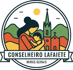 Fototapeta premium Conselheiro Lafaiete Minas Gerais Emblem Depicting Mother and Child.