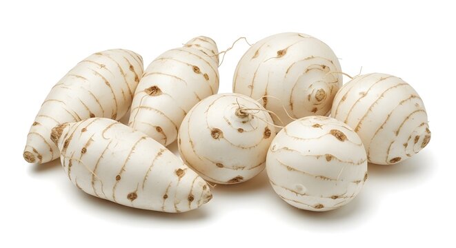 Arrowroot Taro Roots White Fresh Tubers Isolated On White Background