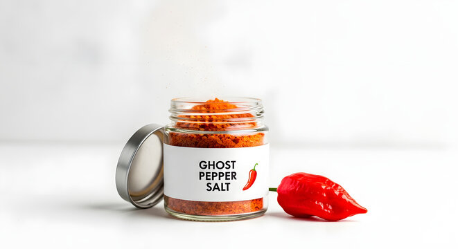 Ghost Pepper Salt In Jar With Chili Bhut Jolokia Spicy Ingredient