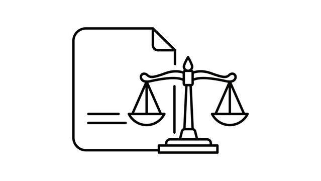 Sleek legal document vector icon with editable stroke, a minimalist black line illustration of a formal paper or signed contract, ideal for corporate legal services and business documentation.