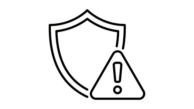 Vector icon for risk assessment featuring a minimalist black line shield on a white background with an editable stroke perfect for professional business security and protection illustration.