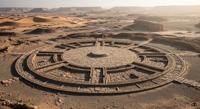Ancient Circular Stone Structure in Desert Landscape