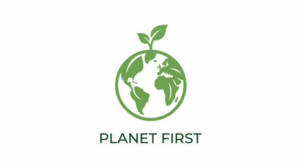 Fototapeta premium Planet First Logo Depicting Earth and Growing Plant.