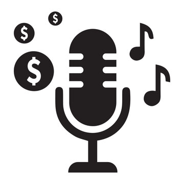 Microphone with musical notes and dollar signs symbolizing monetization
