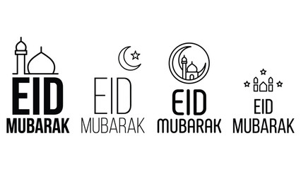 Eid Mubarak typography with Islamic architectural and celestial symbol variations. © jubayer71