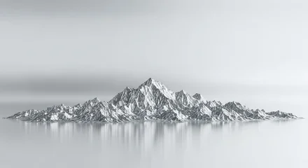 Fototapete Reflection Minimalist silver mountain range with icy peaks reflected on tranquil water surface  © Lim