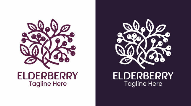 This elegant elderberry logo showcases intricate natural designs, embodying health benefits and beauty found in nature, perfect for health brands and organic products.
