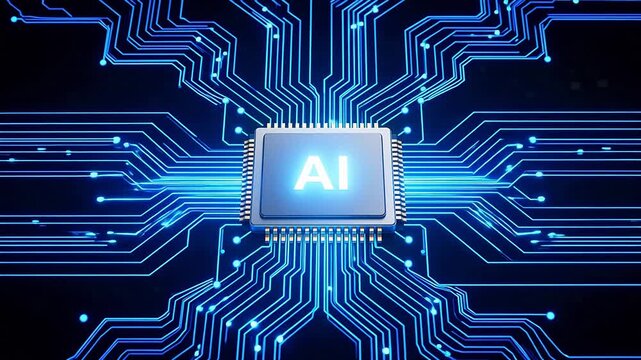 AI chip with glowing circuitry