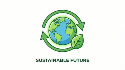 Fototapeta premium Sustainable Future Earth Globe with Green Leaf and Arrows.