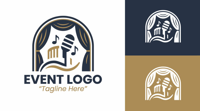 This logo design captures the essence of live events by combining musical elements and performance visuals, perfect for concert venues or event organizers.