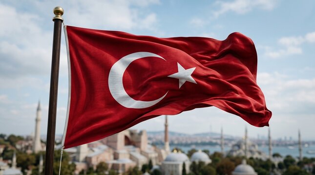 Waving turkish flag a symbol of turkey's pride and national identity