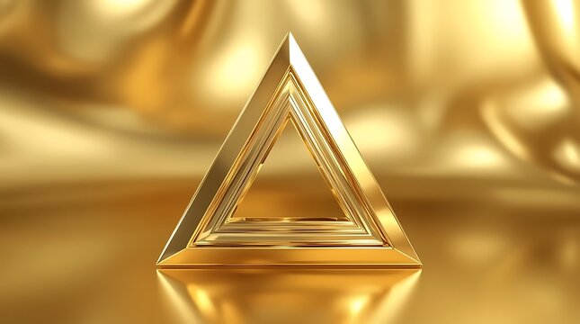 Golden Geometric Pyramid on a Luxurious Gold Background.