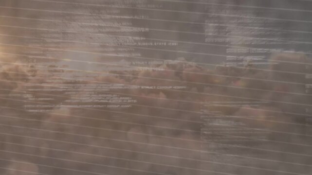 Cloud bank shifting as left sun brightening, layering mesh, scanlines, code, aiding tech designers
