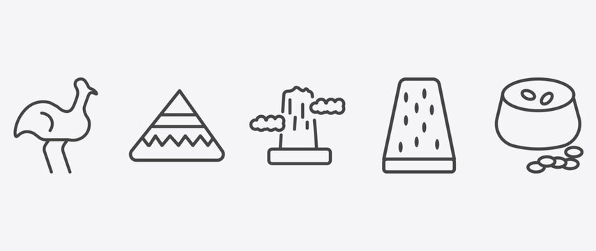 culture and civilization icon set with calumet, pico cao, turron, ajoblanco signs in flat outline style