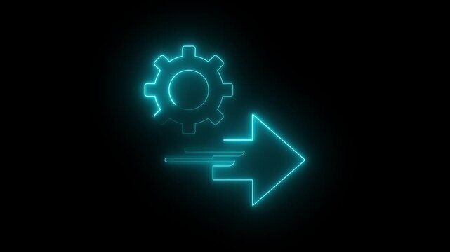 Neon gear and arrow motion digital workflow and process optimization concept glowing