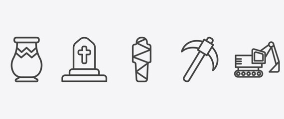 history icon set with tomb, egypt, pick, digger signs in flat outline style © Abstract